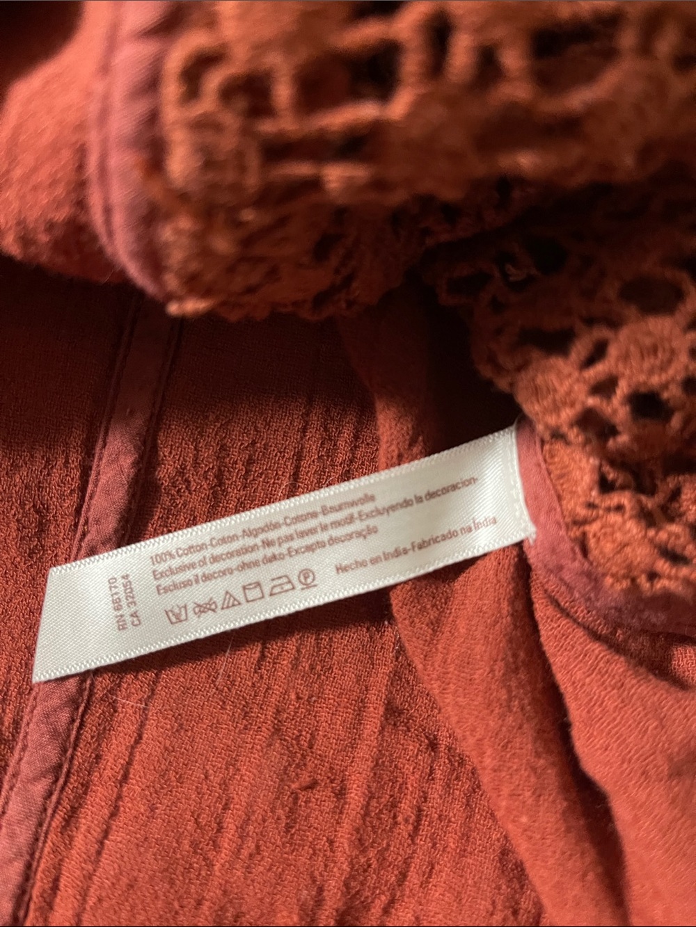 Free People Rust Hooded Crochet-Sleeve Pullover - Picture 3 of 6